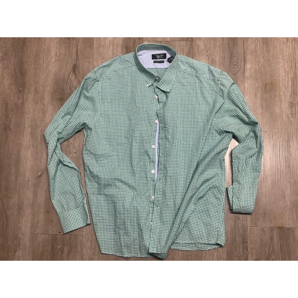 Original Penguin Mens Heritage Slim Fit Green Gingham Cotton Shirt 16.5 34/35